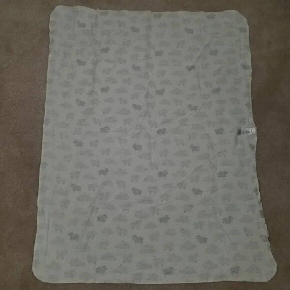 Carter's Gray White Sheep Clouds Receiving Blanket Lovey Security 100% Cotton